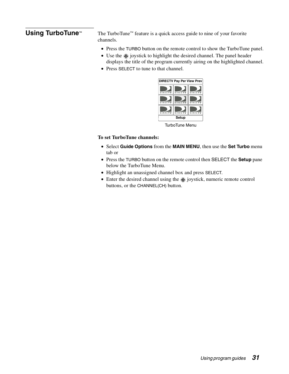 31 using turbotune | DirecTV GAEB0A User Manual | Page 39 / 58