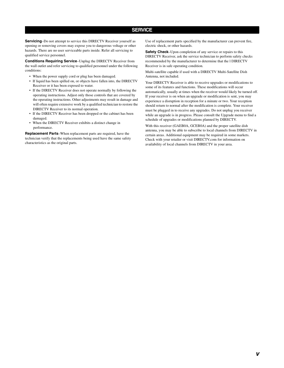Service | DirecTV GAEB0A User Manual | Page 5 / 58