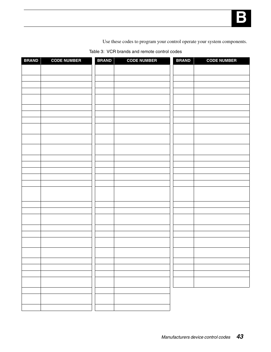 Manufacturers device control codes | DirecTV GAEB0A User Manual | Page 51 / 58