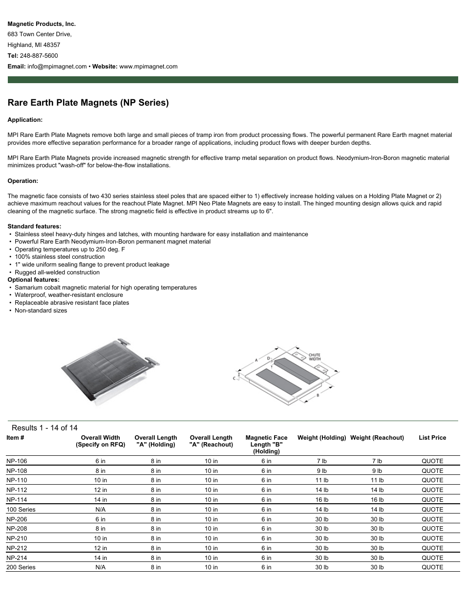 Magnetic Products NP Series User Manual | 2 pages