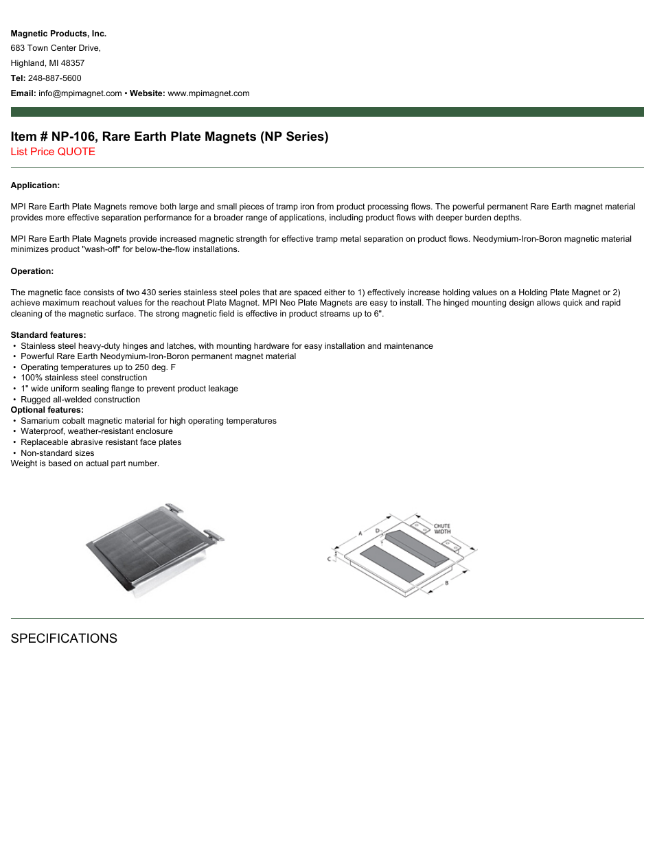 Magnetic Products NP-106 User Manual | 2 pages