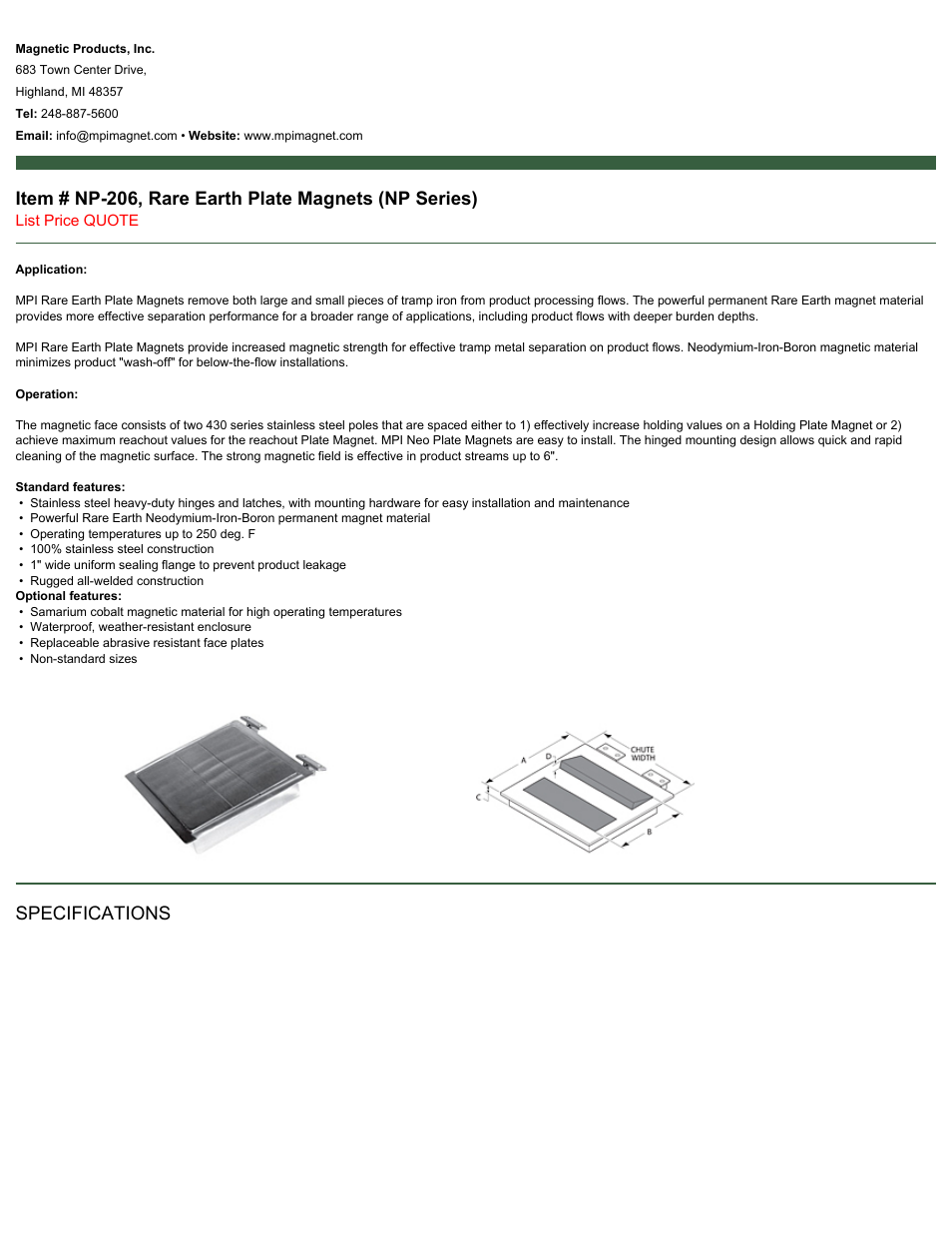 Magnetic Products NP-206 User Manual | 2 pages