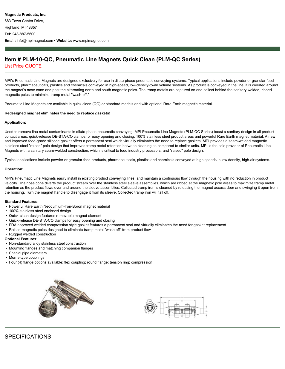 Magnetic Products PLM-10-QC User Manual | 2 pages