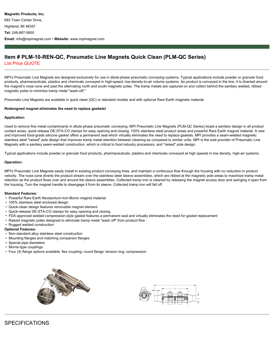 Magnetic Products PLM-10-REN-QC User Manual | 2 pages