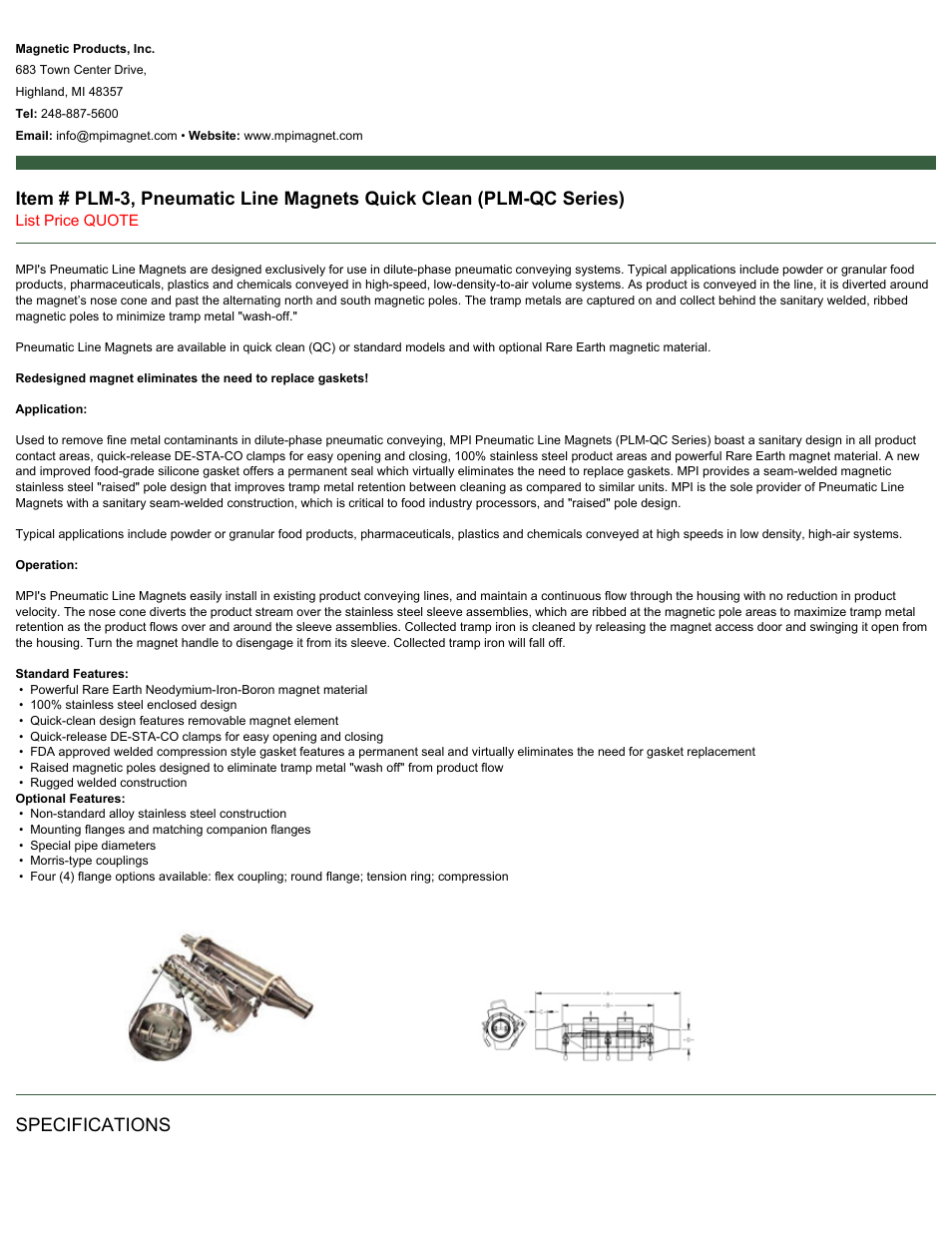 Magnetic Products PLM-3 User Manual | 2 pages
