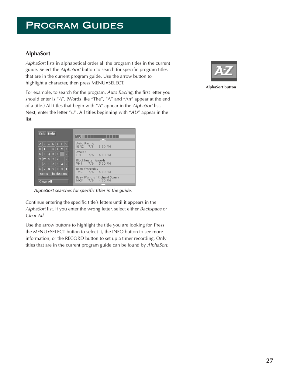 Program guides | DirecTV ProScan DSS Receiver User Manual | Page 29 / 84