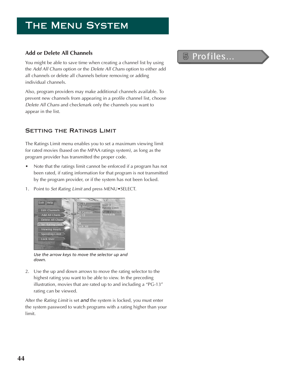 The menu system | DirecTV ProScan DSS Receiver User Manual | Page 46 / 84