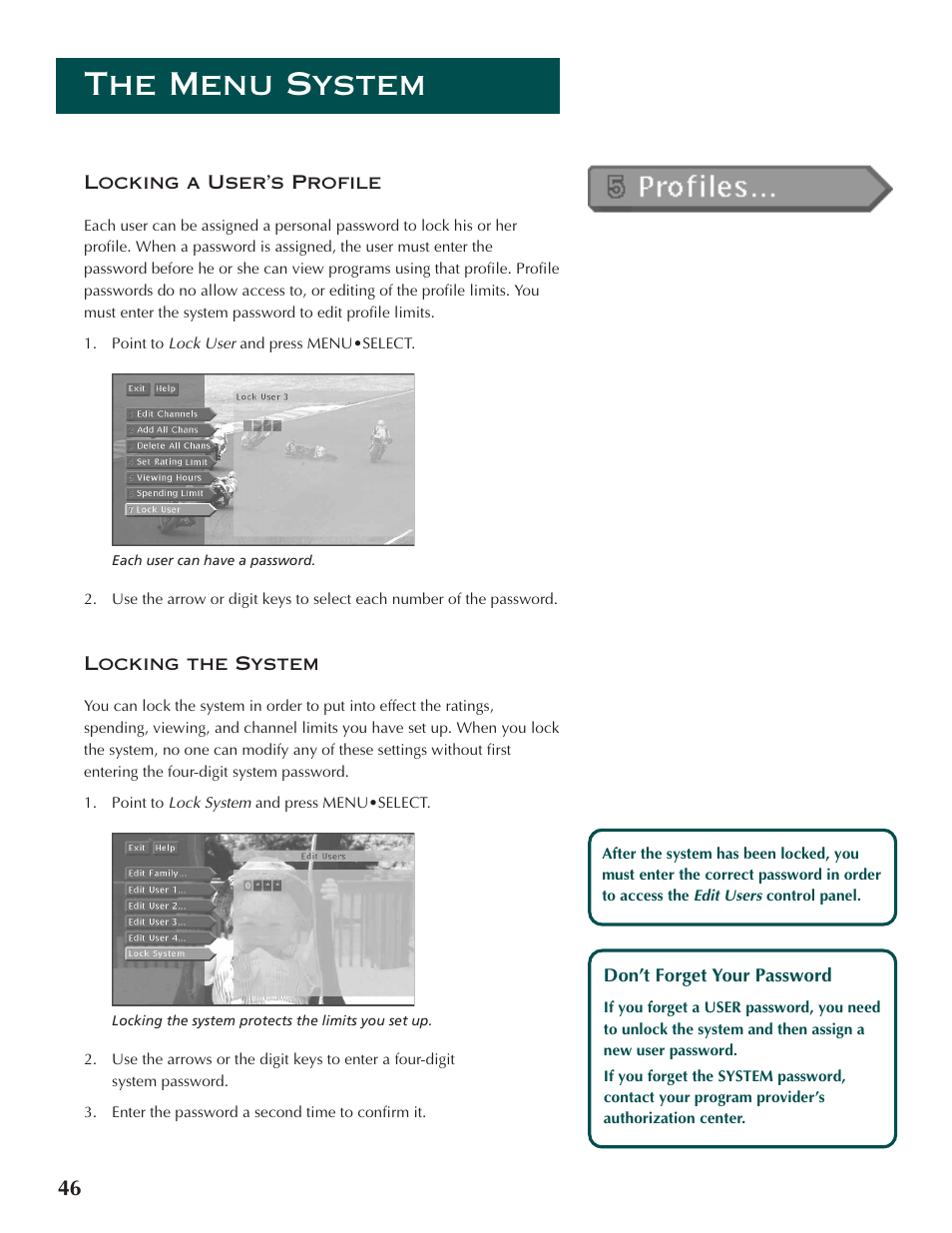 The menu system | DirecTV ProScan DSS Receiver User Manual | Page 48 / 84