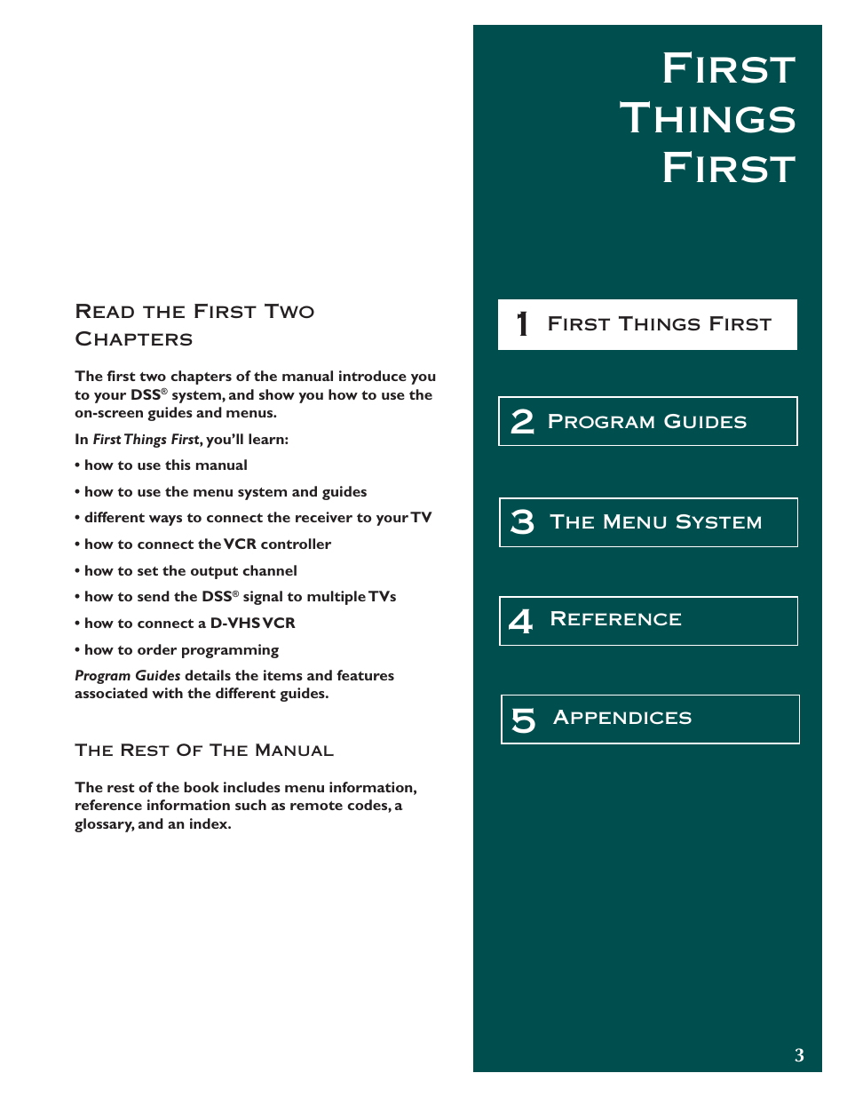 First things first | DirecTV ProScan DSS Receiver User Manual | Page 5 / 84