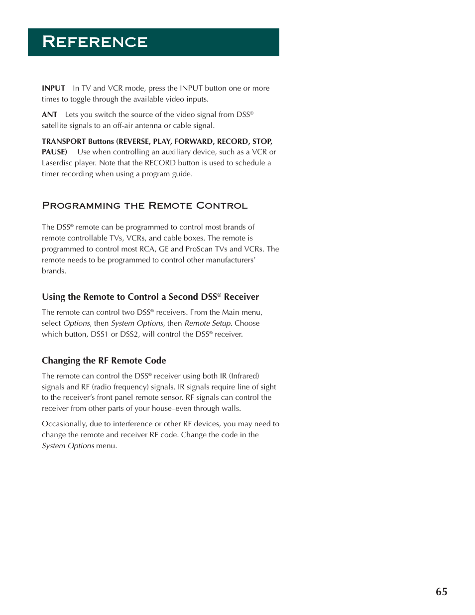 Reference | DirecTV ProScan DSS Receiver User Manual | Page 67 / 84