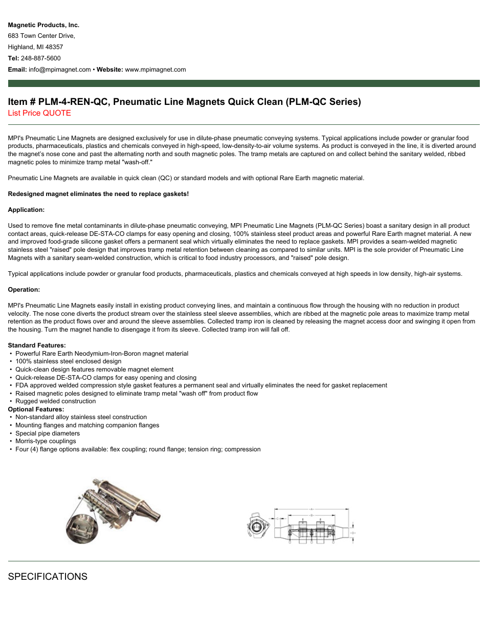 Magnetic Products PLM-4-REN-QC User Manual | 2 pages