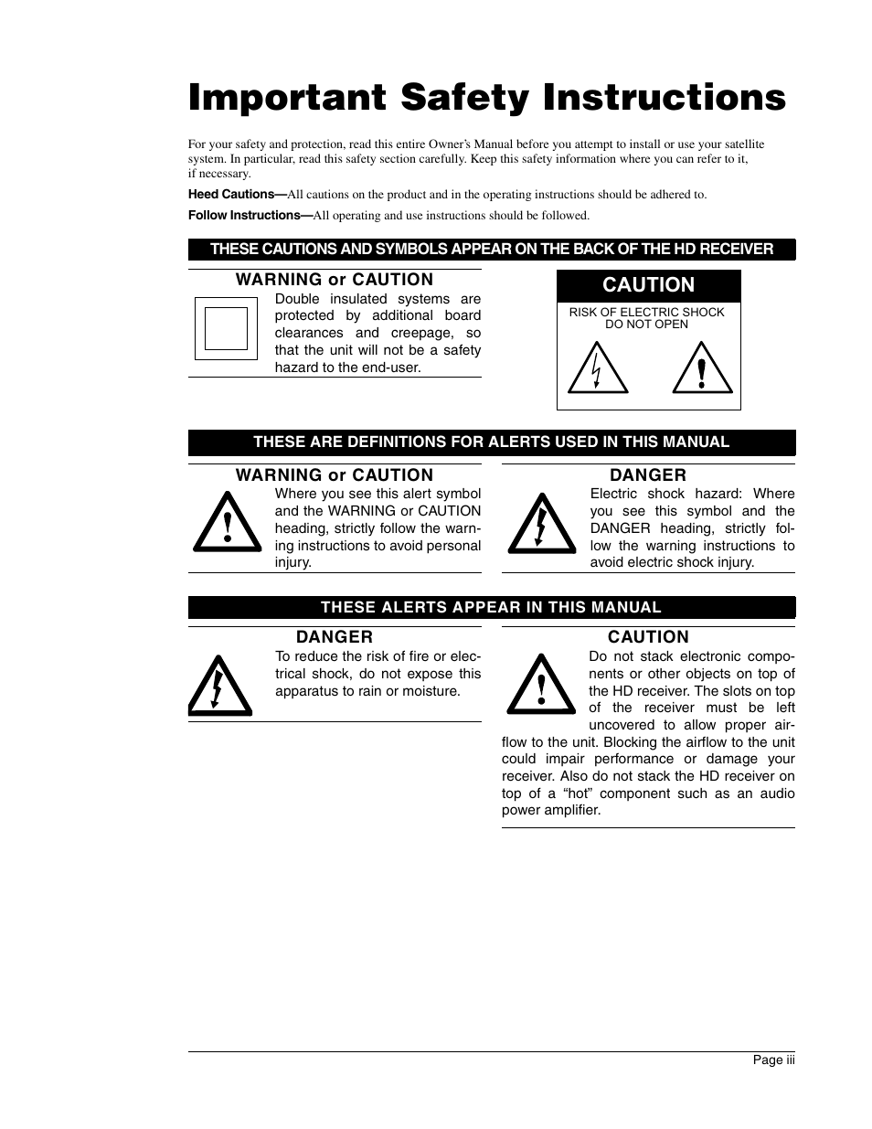 Important safety instructions, Caution | DirecTV HIRD-E86 User Manual | Page 3 / 90