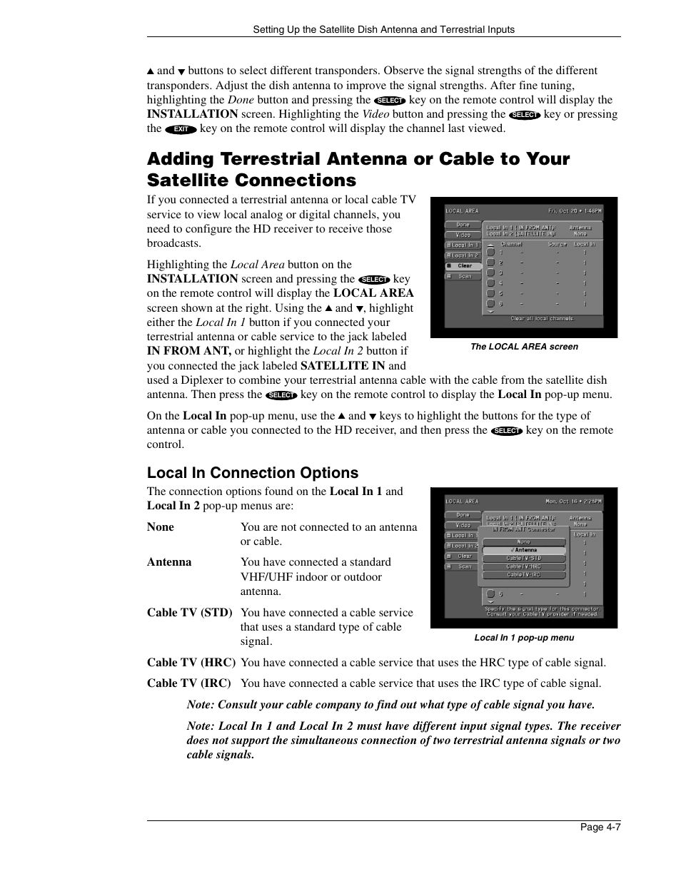 Local in connection options | DirecTV HIRD-E86 User Manual | Page 43 / 90
