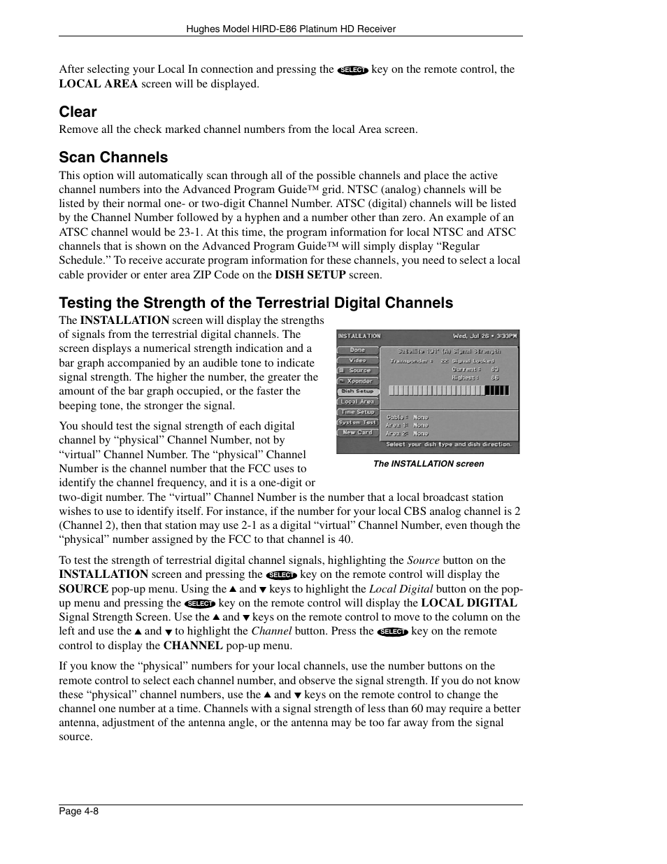 Clear, Scan channels | DirecTV HIRD-E86 User Manual | Page 44 / 90