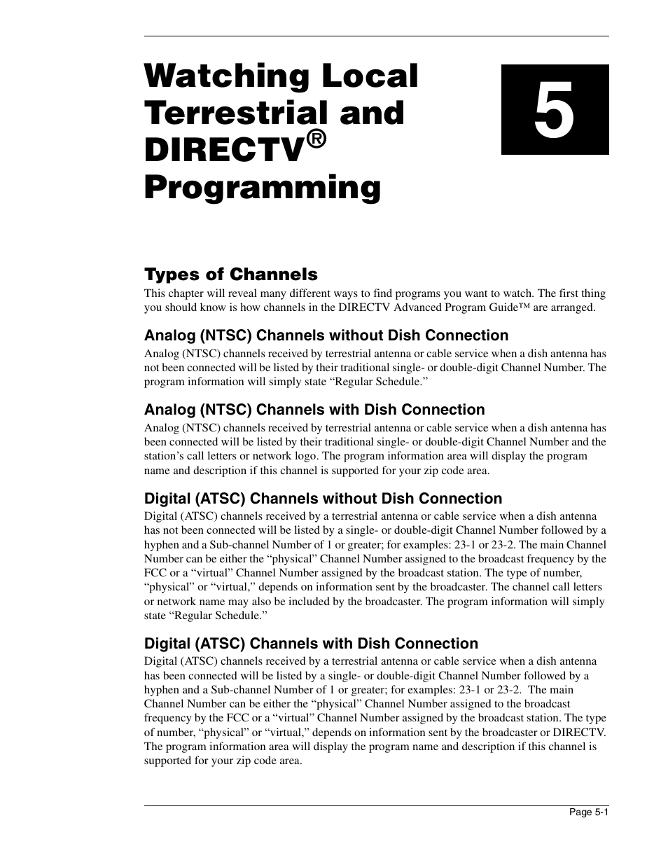 Watching local terrestrial and directv, Programming | DirecTV HIRD-E86 User Manual | Page 47 / 90