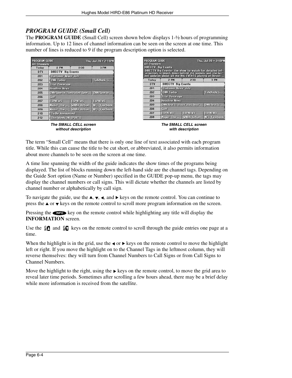 Program guide (small cell) | DirecTV HIRD-E86 User Manual | Page 54 / 90