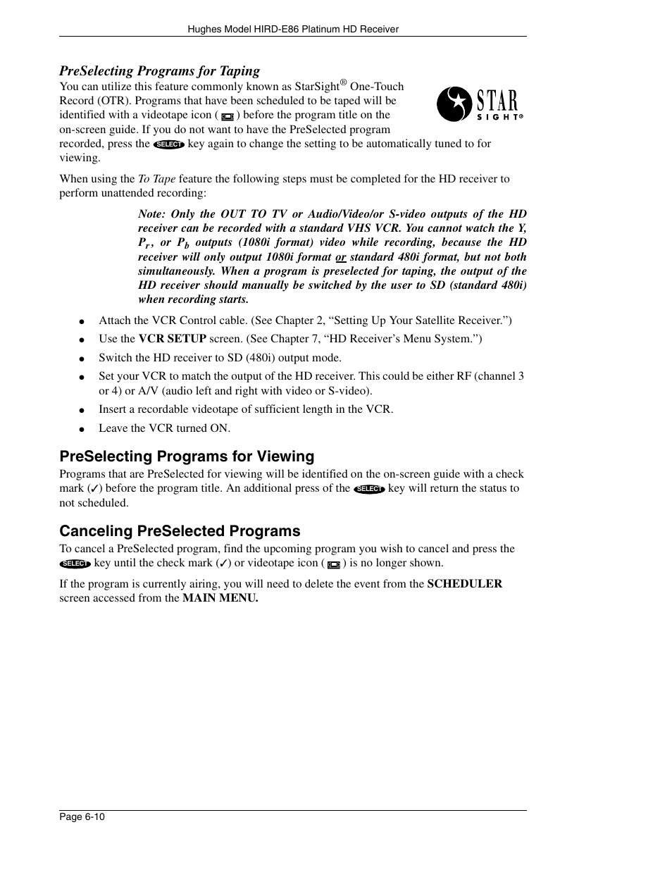 Preselecting programs for viewing, Canceling preselected programs, Preselecting programs for taping | DirecTV HIRD-E86 User Manual | Page 60 / 90