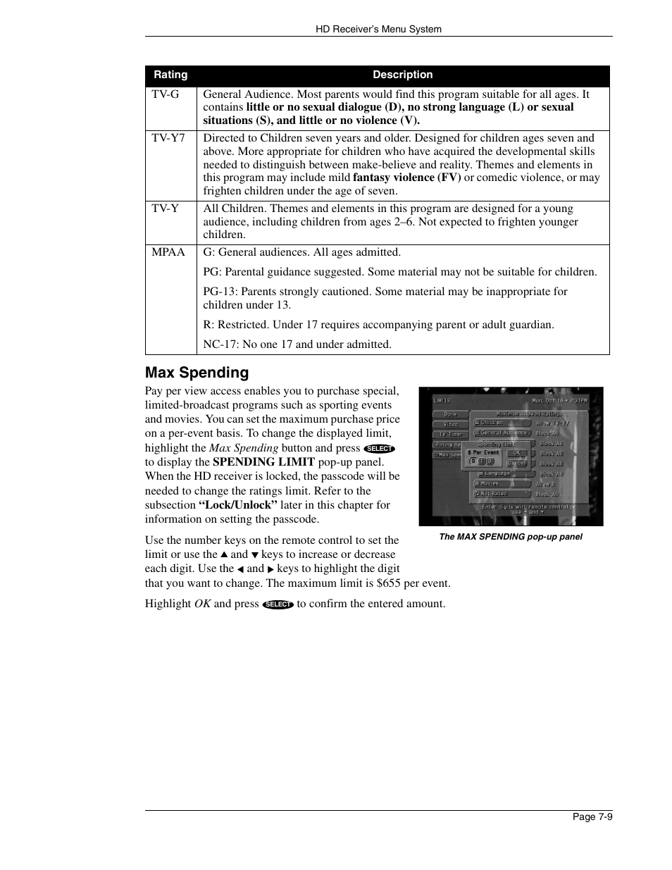Max spending | DirecTV HIRD-E86 User Manual | Page 69 / 90
