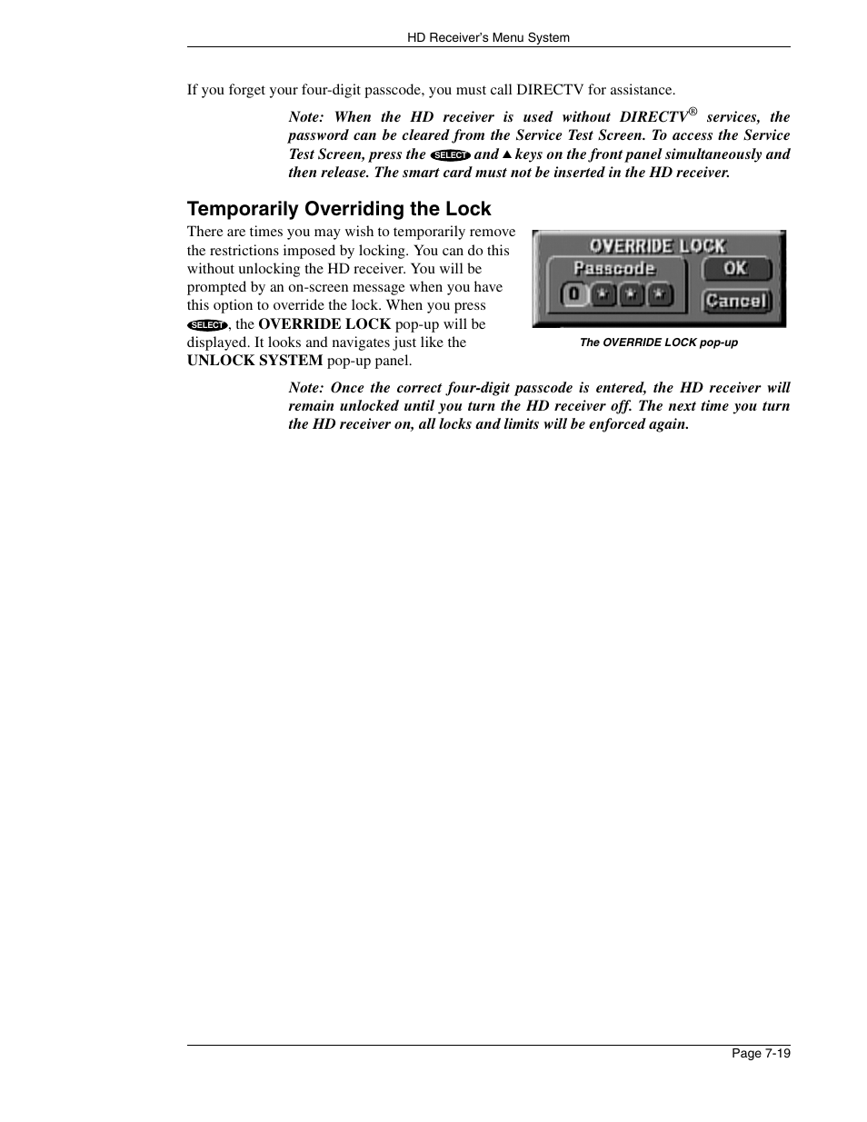 Temporarily overriding the lock | DirecTV HIRD-E86 User Manual | Page 79 / 90