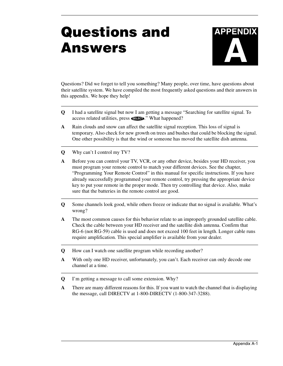 Questions and answers, Appendix | DirecTV HIRD-E86 User Manual | Page 87 / 90