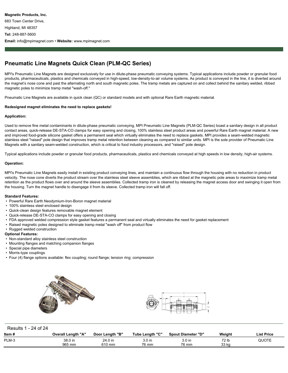 Magnetic Products PLM-QC Series User Manual | 2 pages