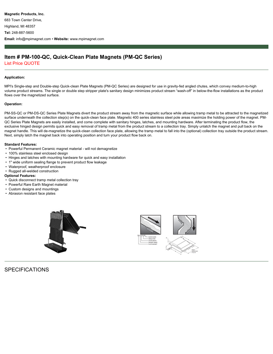 Magnetic Products PM-100-QC User Manual | 2 pages