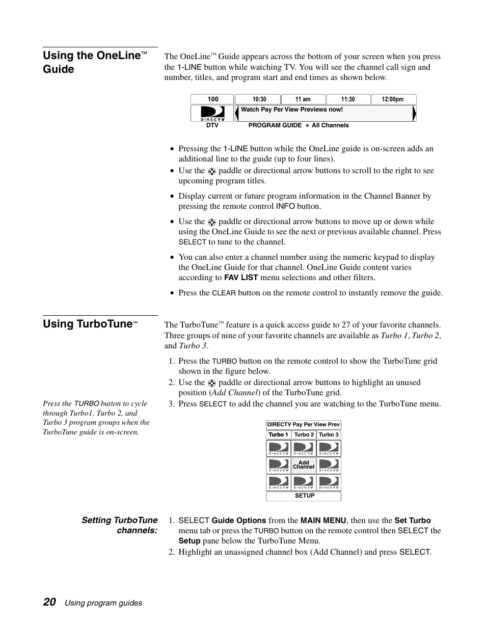 Using the oneline, Guide, Using turbotune | DirecTV SD-HBH User Manual | Page 28 / 56