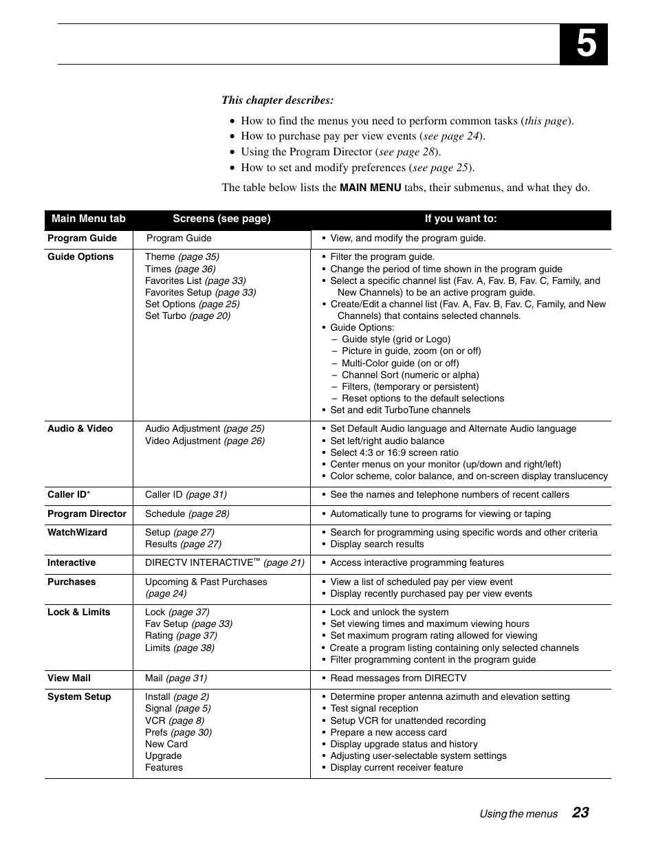 Using the menus | DirecTV SD-HBH User Manual | Page 31 / 56