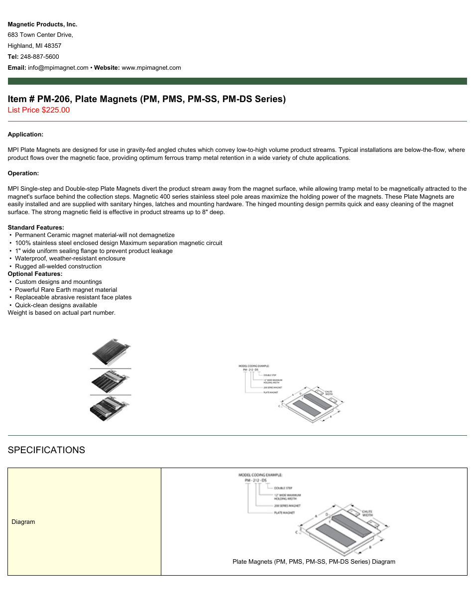 Magnetic Products PM-206 User Manual | 2 pages