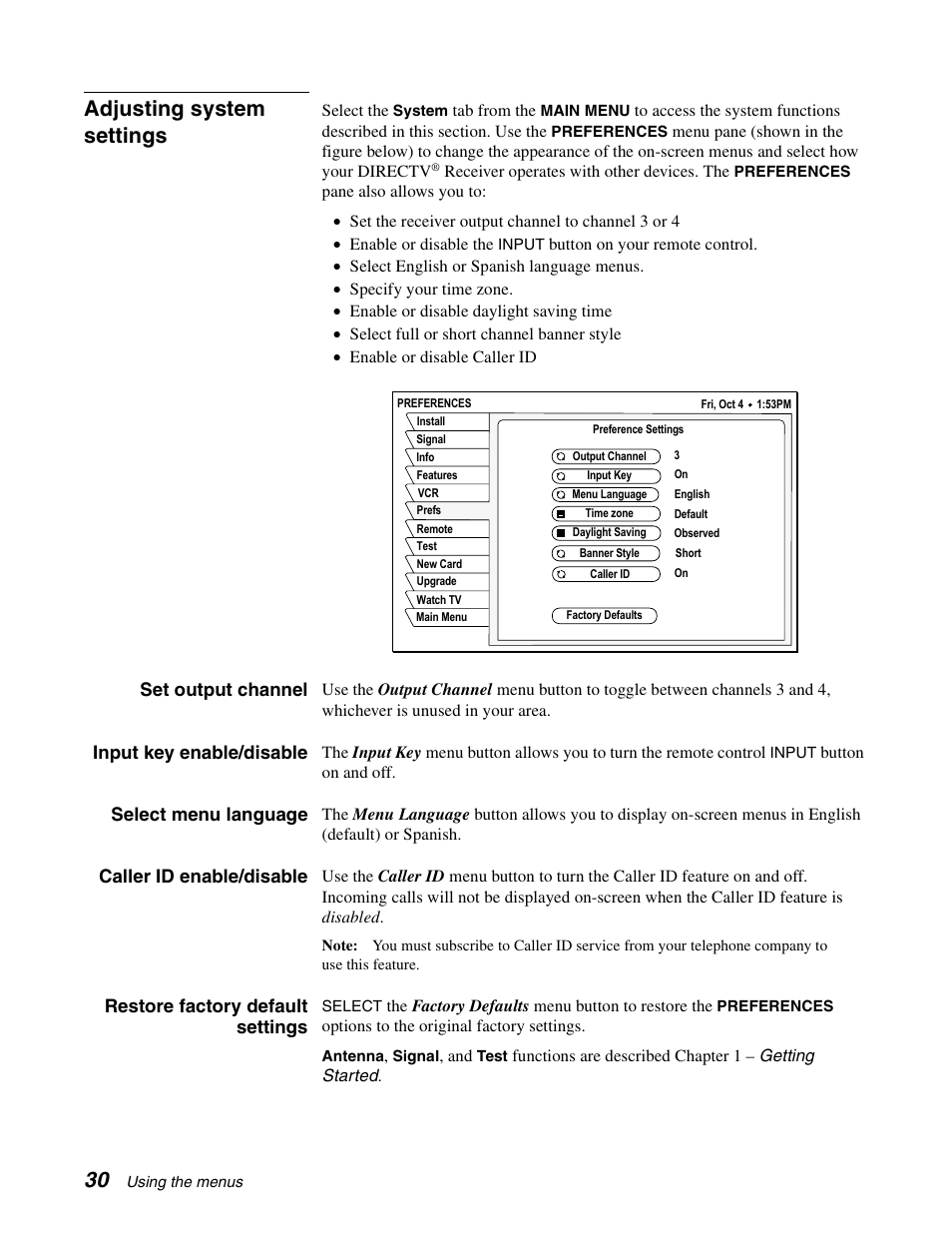 Adjusting system settings | DirecTV HAH-SA User Manual | Page 38 / 56