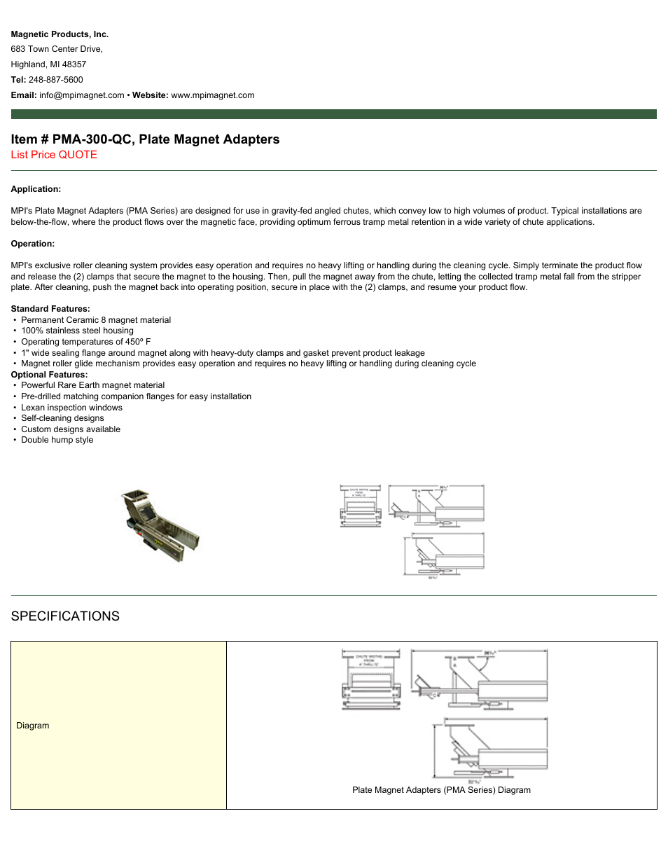 Magnetic Products PMA-300-QC User Manual | 2 pages