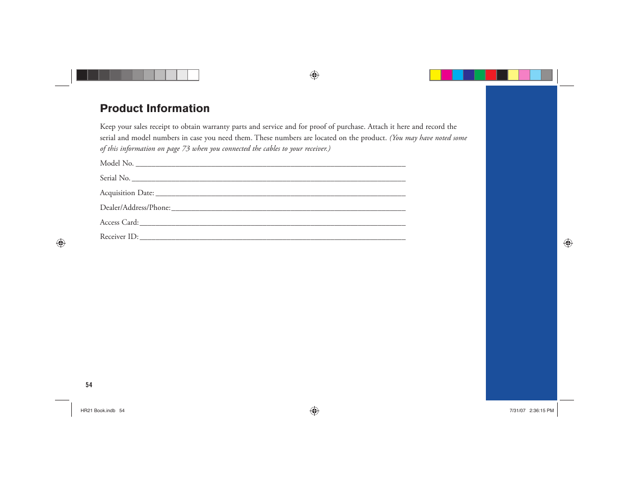 Product information | DirecTV HD DVR User Manual | Page 65 / 108