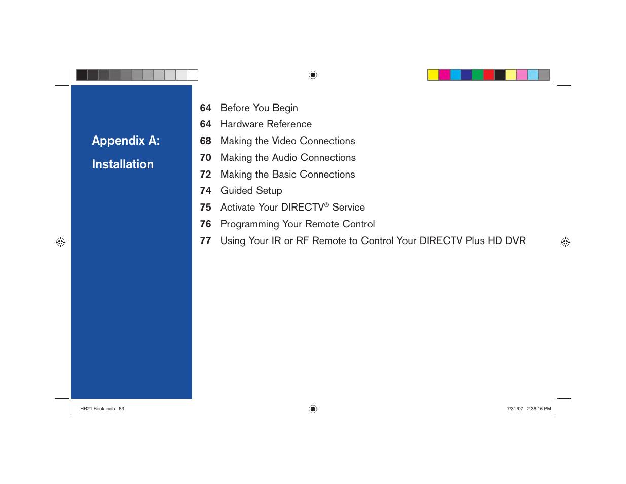 Appendix a: installation | DirecTV HD DVR User Manual | Page 74 / 108
