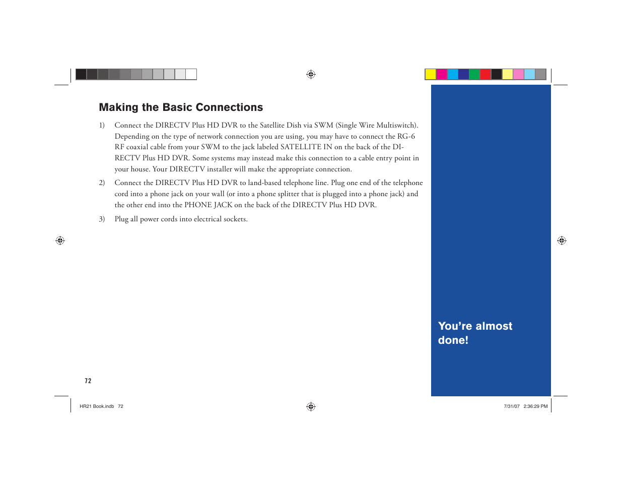 Making the basic connections, You’re almost done | DirecTV HD DVR User Manual | Page 83 / 108