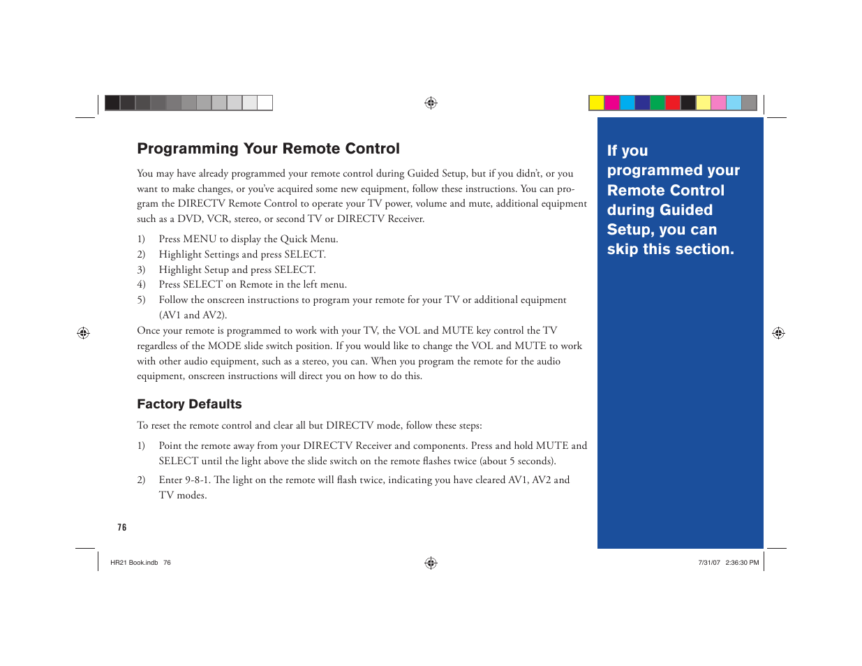 Programming your remote control | DirecTV HD DVR User Manual | Page 87 / 108