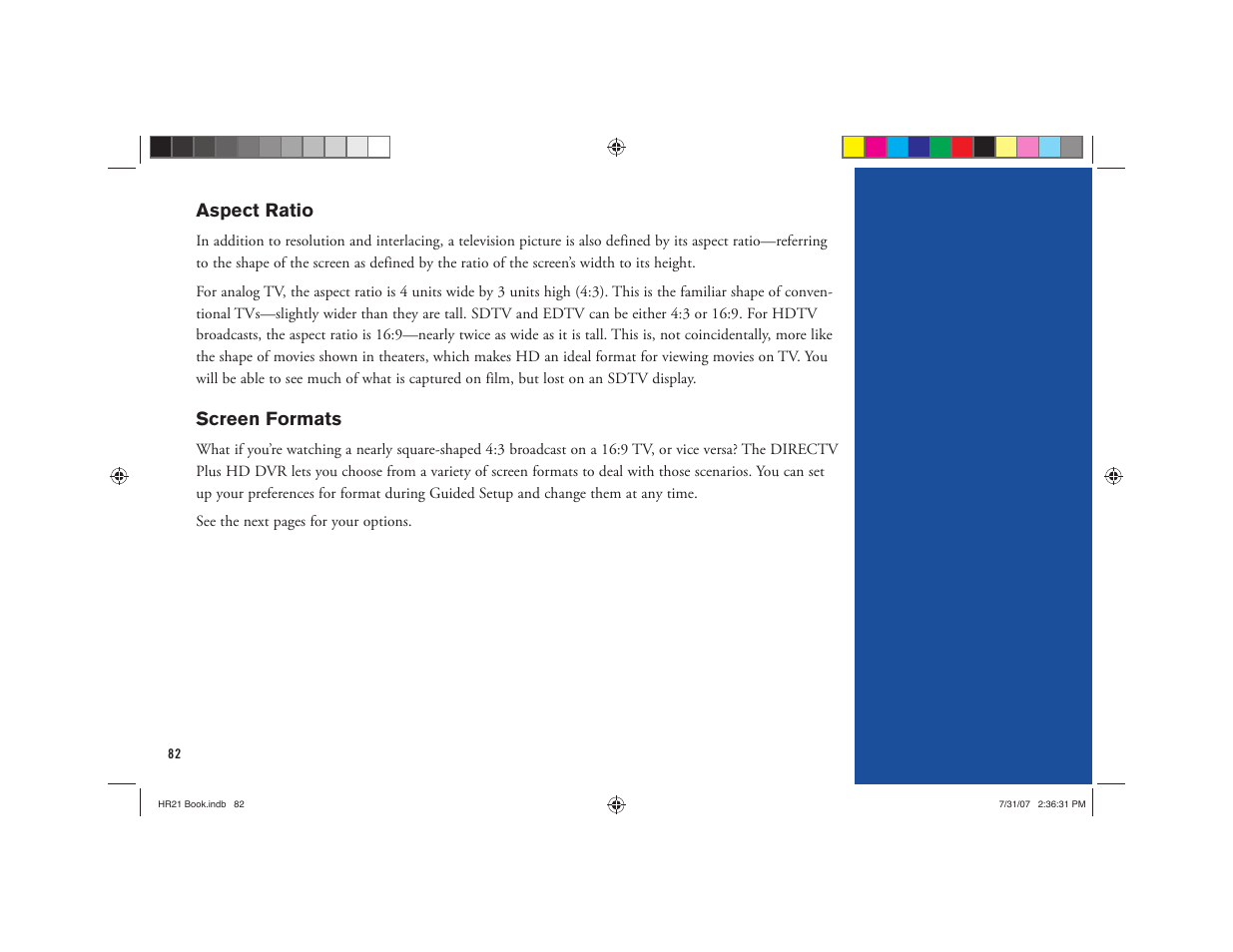 Aspect ratio, Screen formats | DirecTV HD DVR User Manual | Page 93 / 108