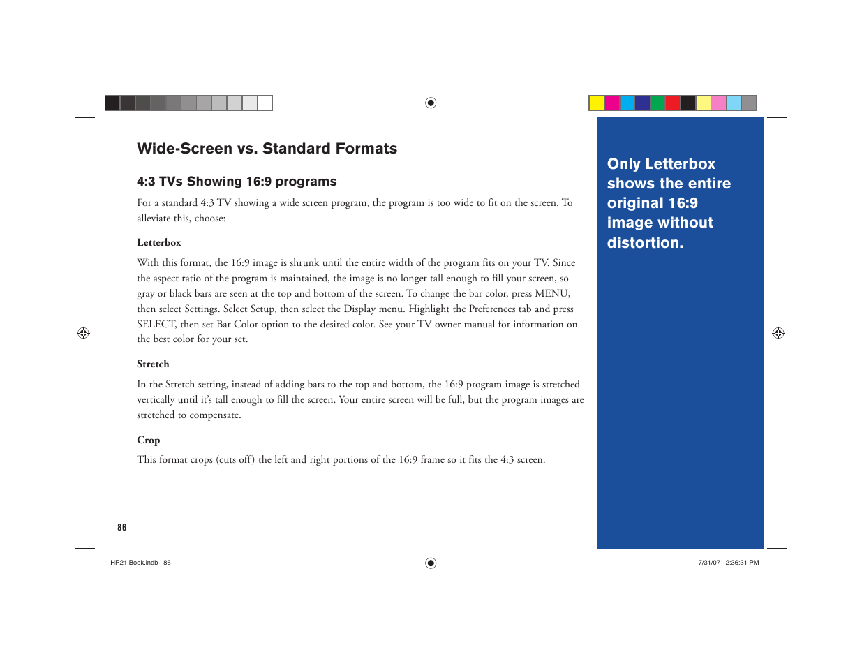 Wide-screen vs. standard formats | DirecTV HD DVR User Manual | Page 97 / 108