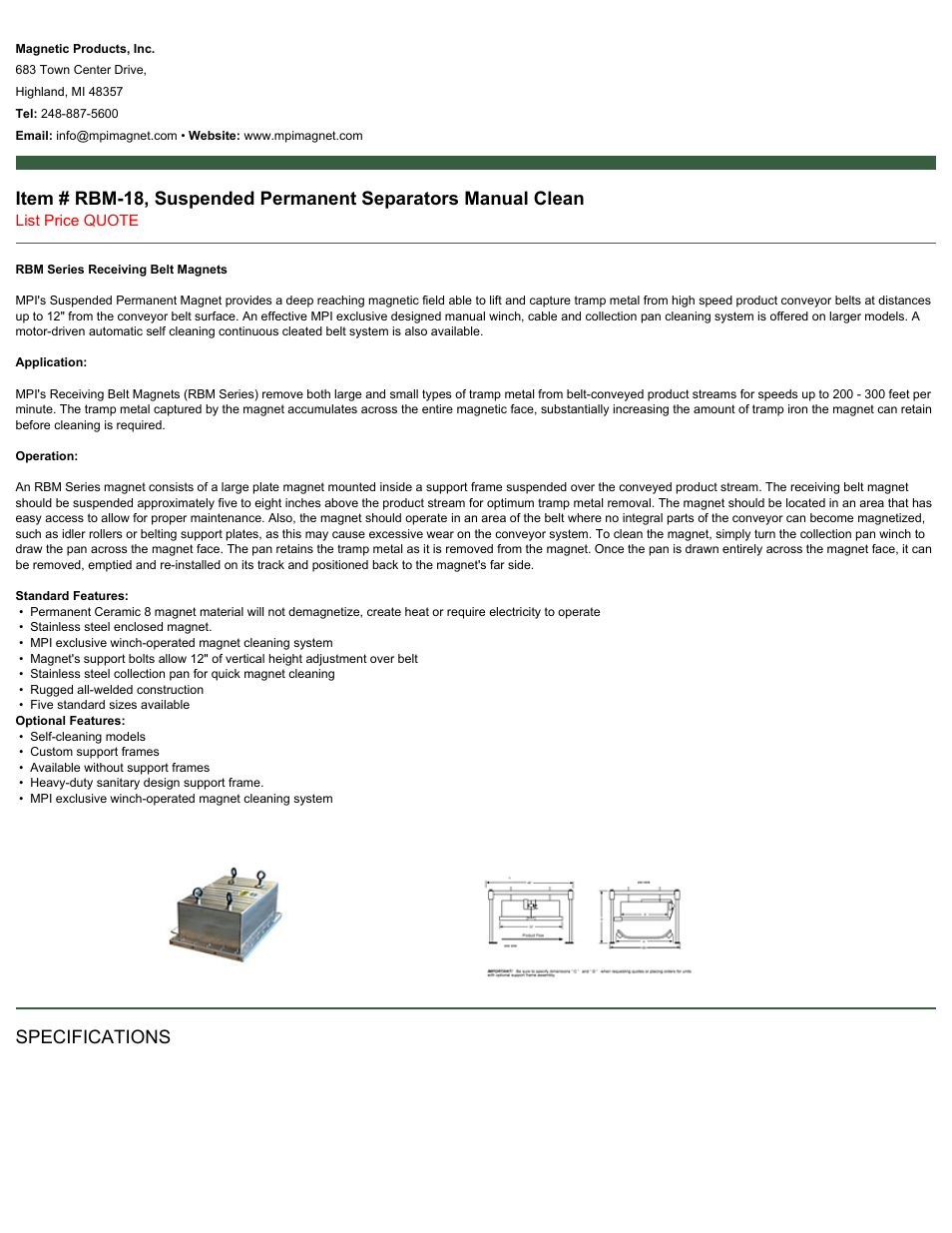 Magnetic Products RBM-18 User Manual | 2 pages