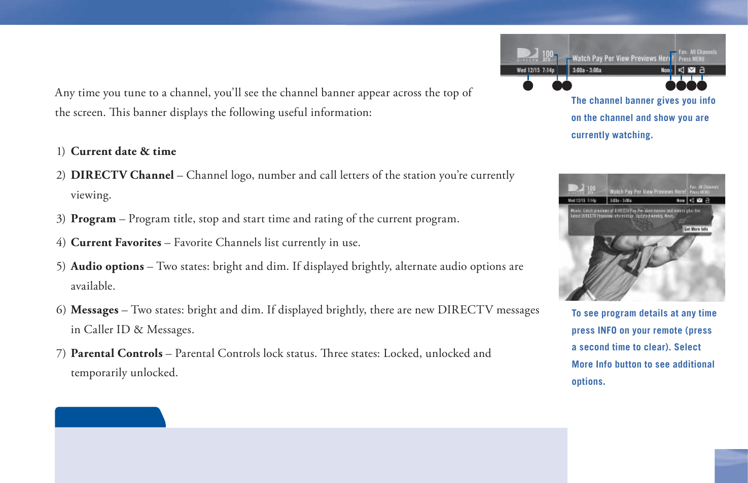 The channel banner | DirecTV D11 User Manual | Page 35 / 84
