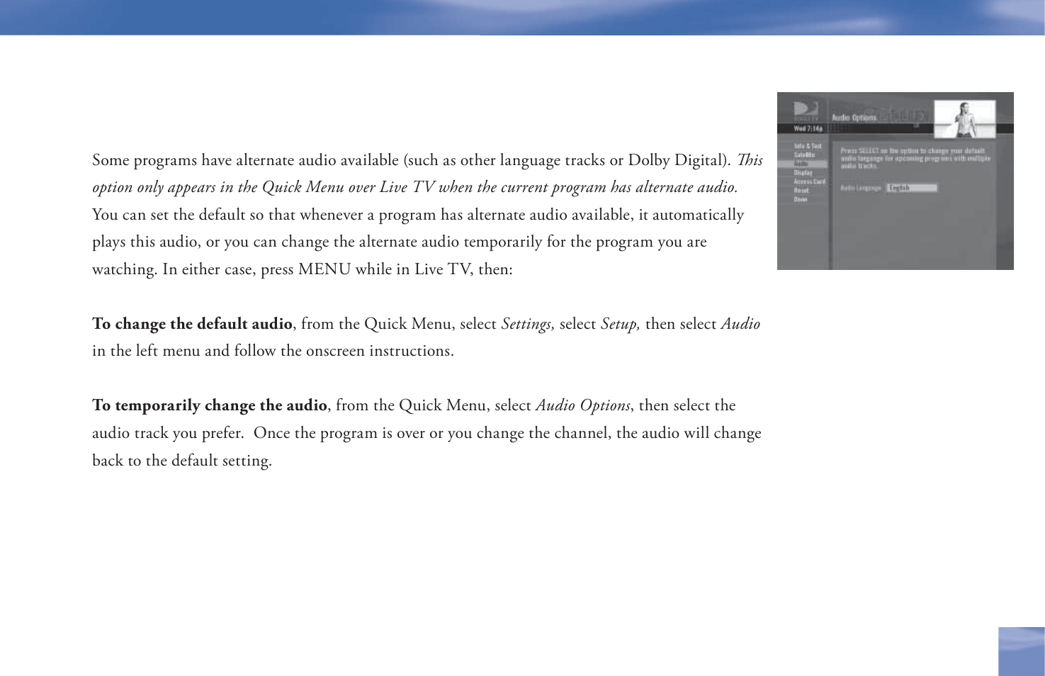 Audio options | DirecTV D11 User Manual | Page 45 / 84