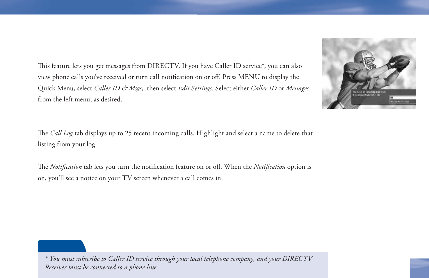 Caller id & messages, Caller id | DirecTV D11 User Manual | Page 49 / 84