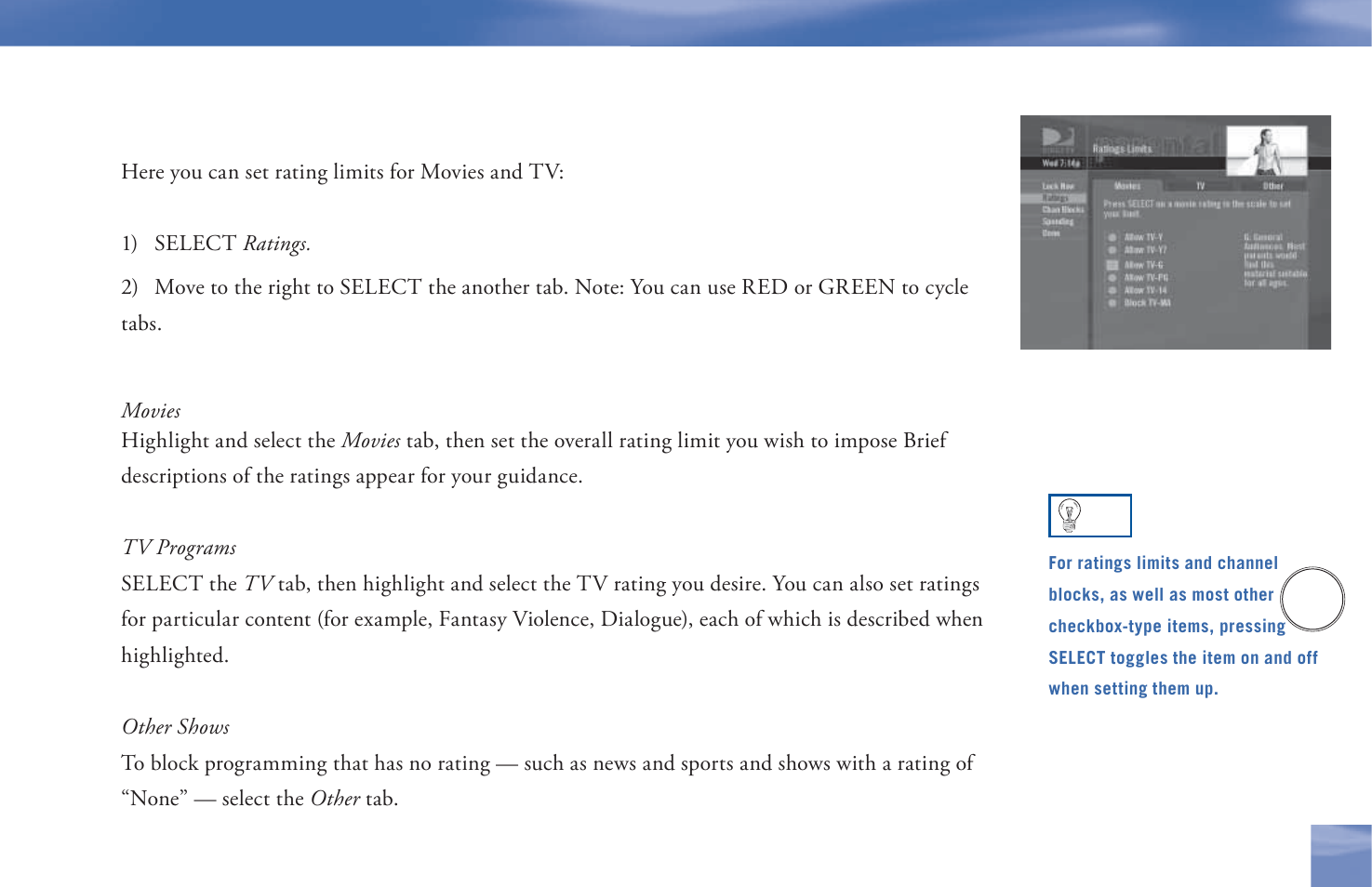 Ratings | DirecTV D11 User Manual | Page 51 / 84