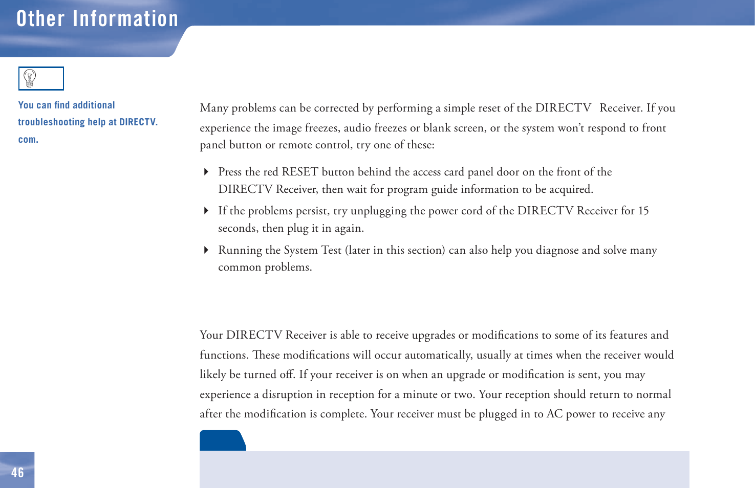 Other information, Troubleshooting | DirecTV D11 User Manual | Page 56 / 84