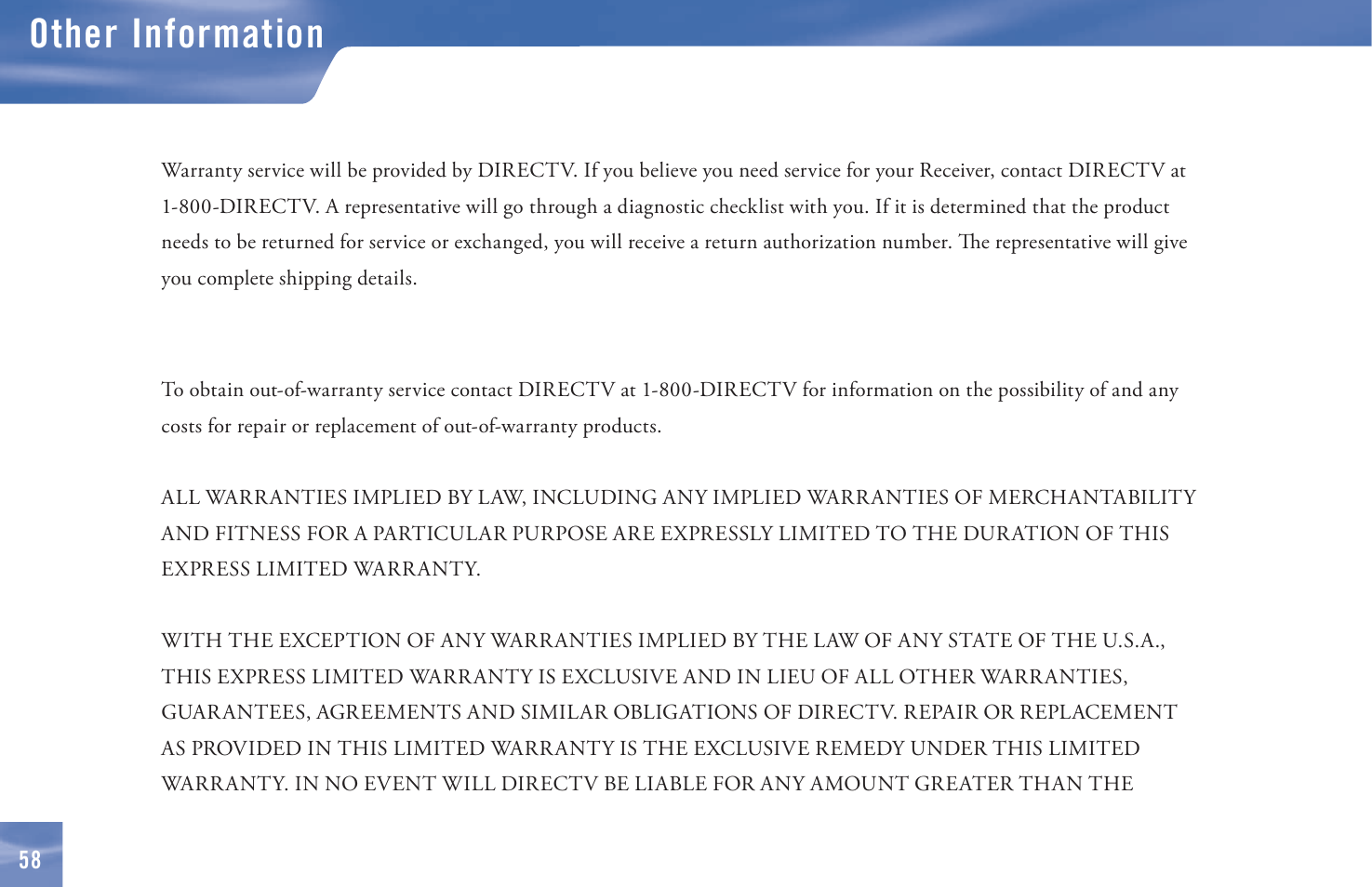 Other information | DirecTV D11 User Manual | Page 68 / 84