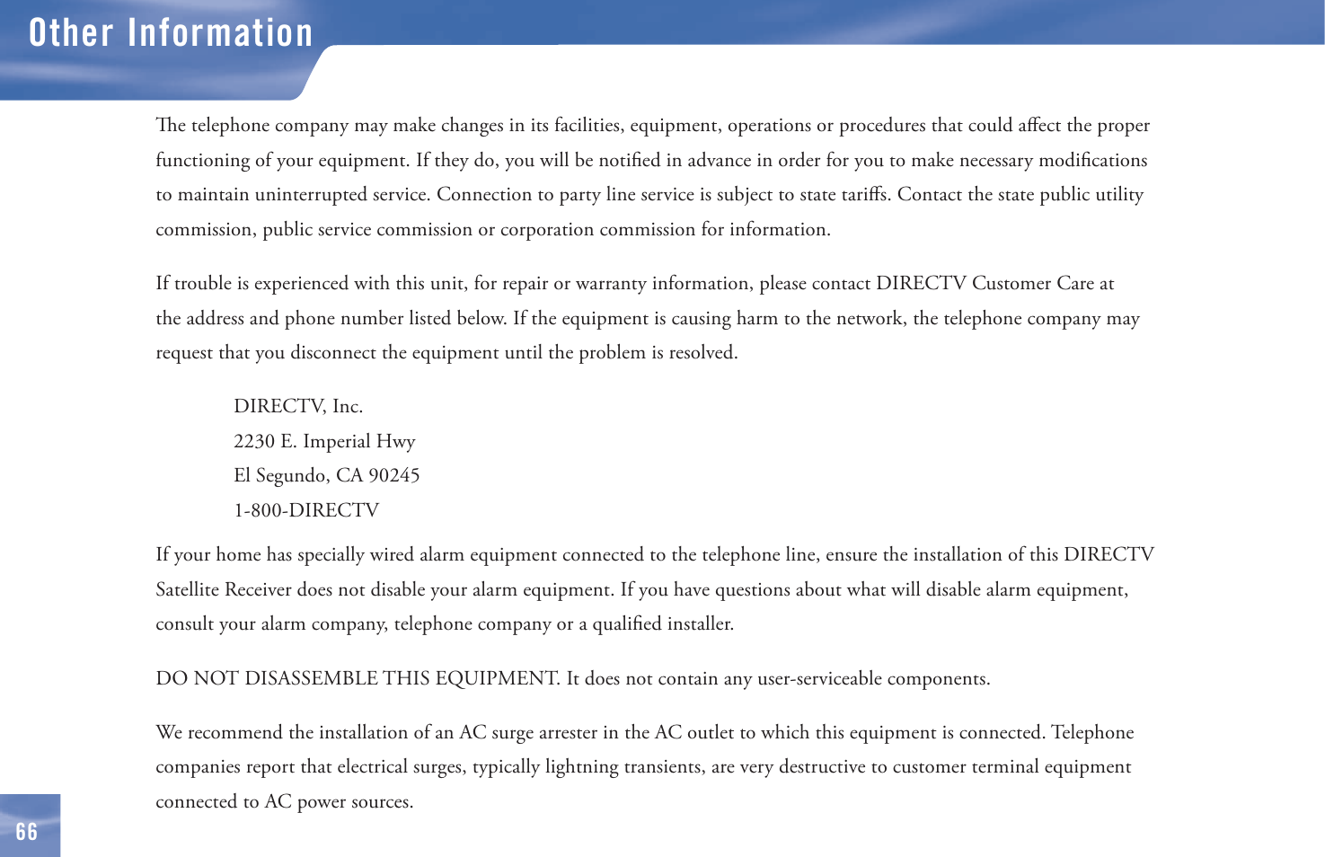 Other information | DirecTV D11 User Manual | Page 76 / 84