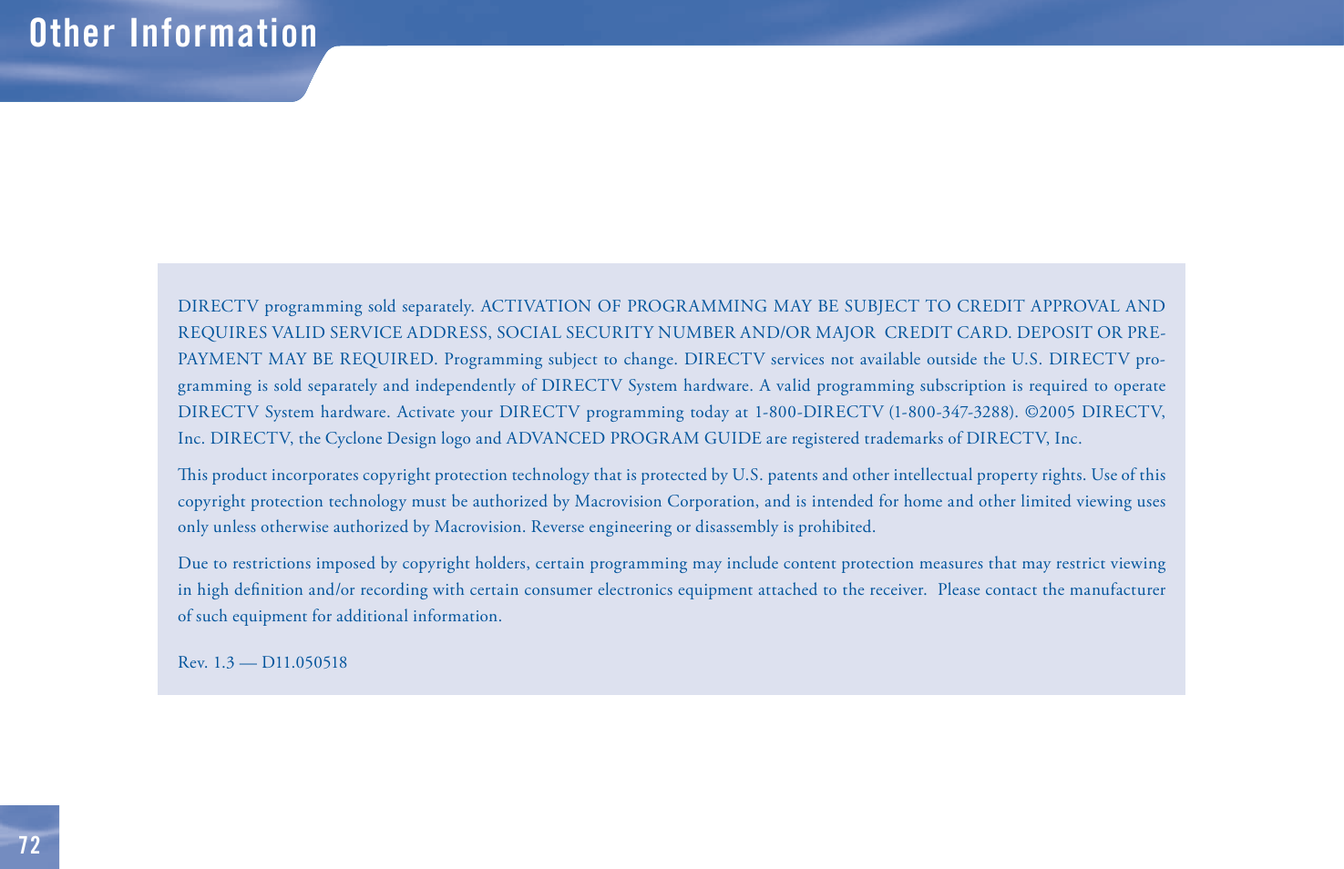 Other information | DirecTV D11 User Manual | Page 82 / 84