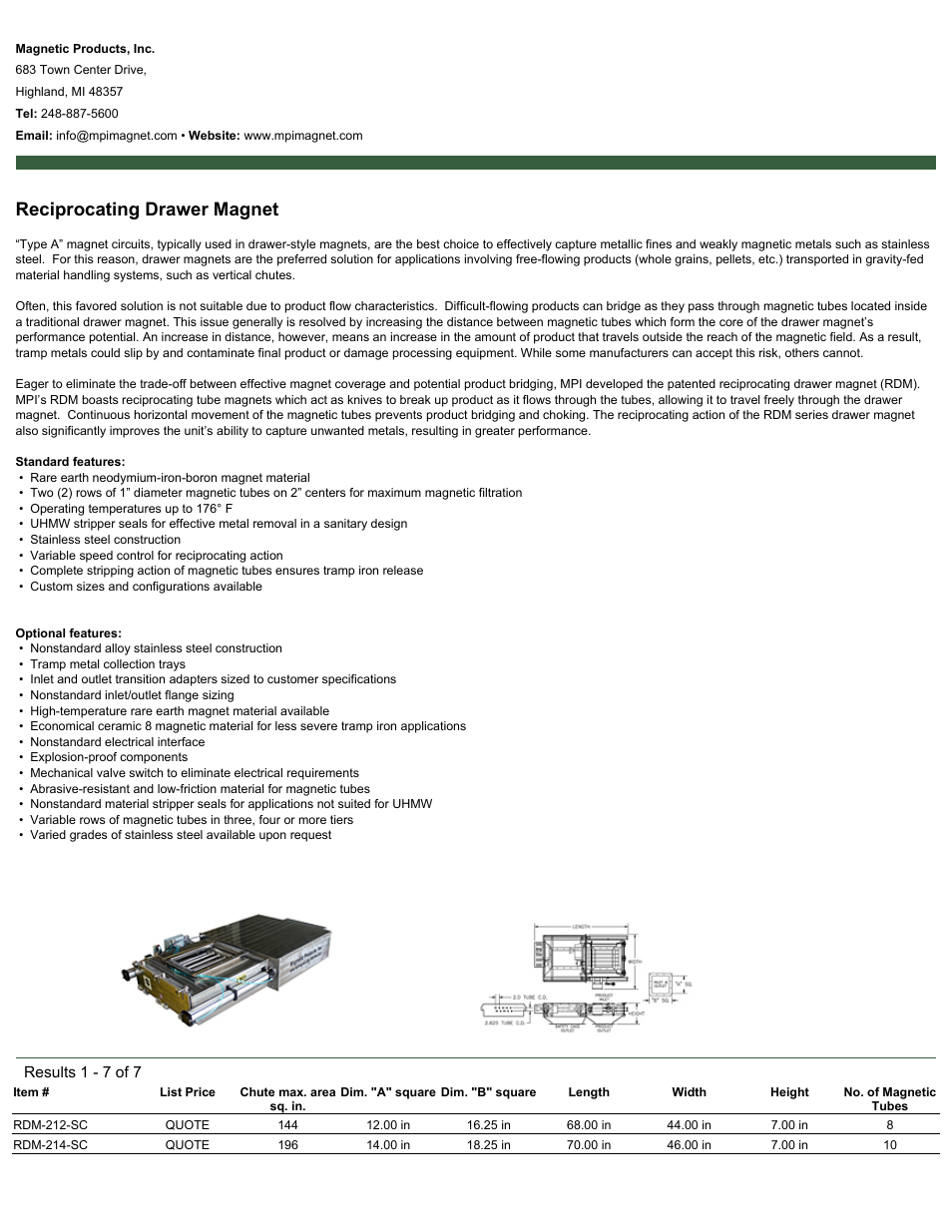 Magnetic Products Reciprocating Drawer Magnet User Manual | 2 pages