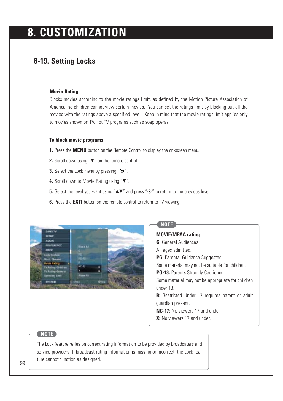 Customization, 19. setting locks | DirecTV HUGHES/ HTL-HD User Manual | Page 100 / 121