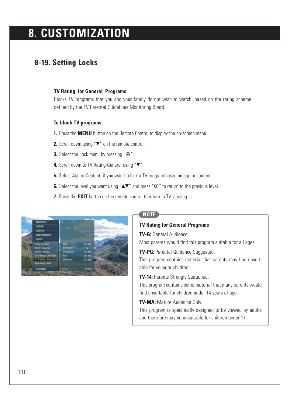 Customization, 19. setting locks | DirecTV HUGHES/ HTL-HD User Manual | Page 102 / 121