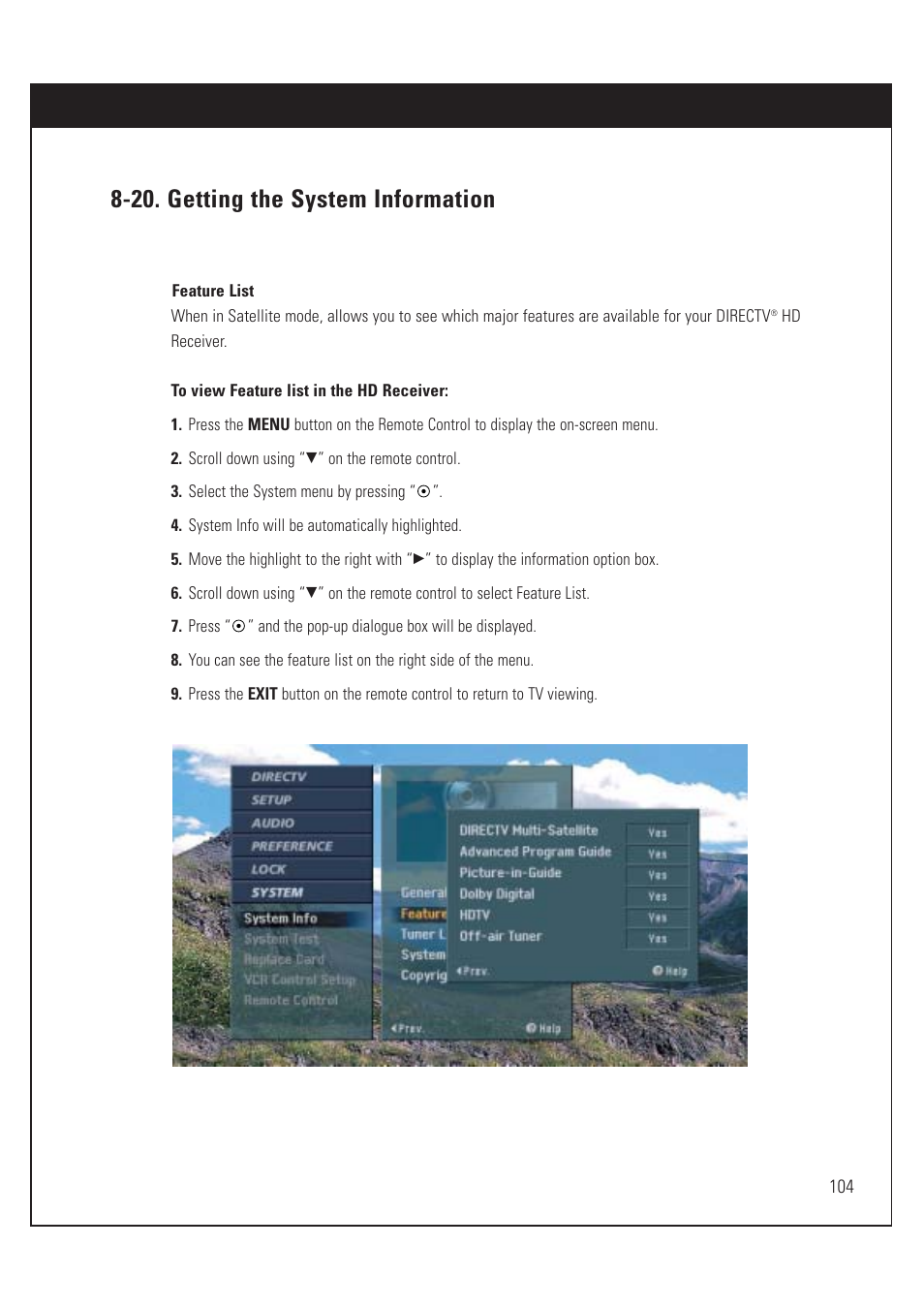 20. getting the system information | DirecTV HUGHES/ HTL-HD User Manual | Page 105 / 121